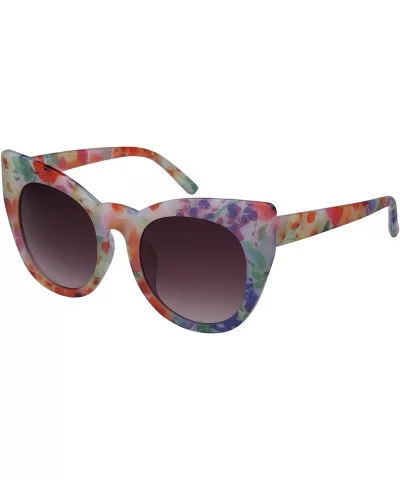 Retro Inspired Bold Cat Eye Sunglasses with Gradient Lens 32039P-AP - White+flower - C412F0GTBB9 $8.14 Cat Eye