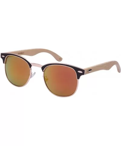 Wood Bamboo Optical Quality P3 Horned Rim Style Sunglasses w/Mirrored Lens 25039BMO-REV - Black/Red Mirrored - C3125UQ0QMR $9...