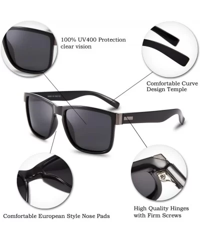 Vintage Polarized Sunglasses for Men Driving Square Sun Glasses UV Protection - Black - CA18AD92Z5C $8.16 Sport