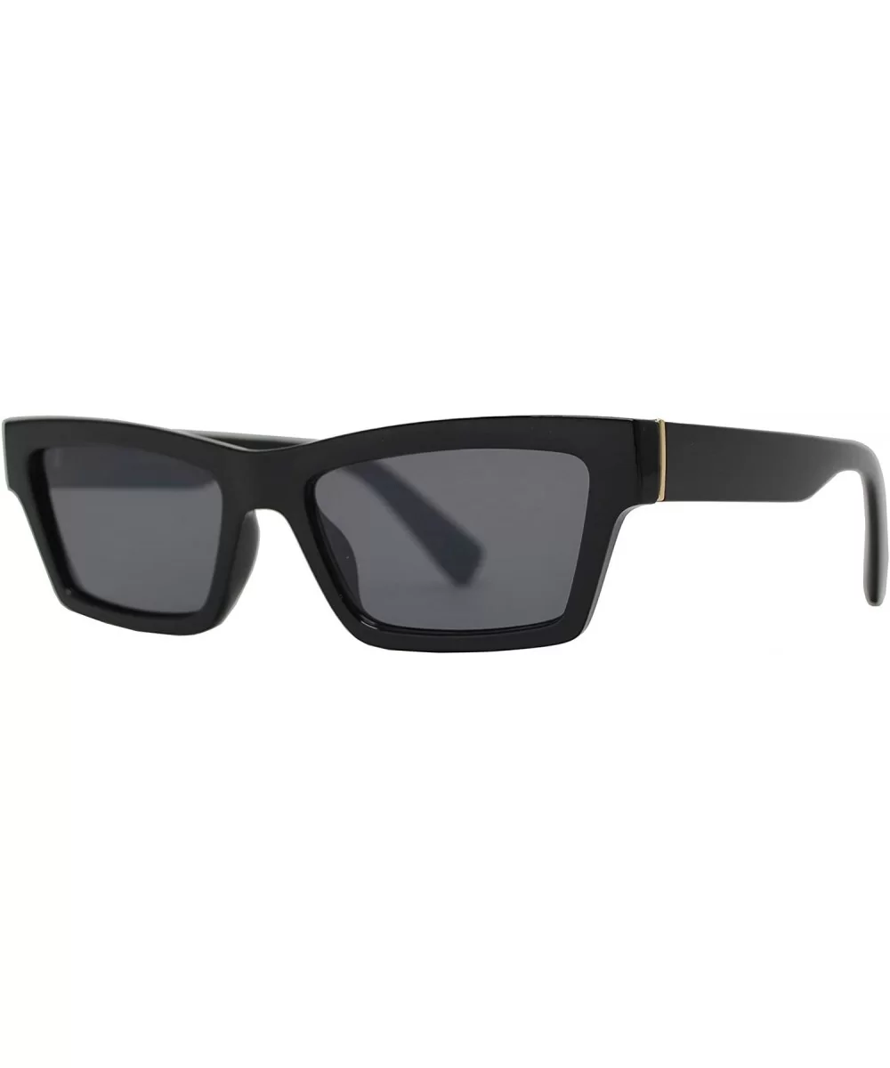 Retro Small Rectangular Cat Eye Sunglasses for Women with Flat Lens - Black + Smoke - C0195D4U9O4 $10.77 Cat Eye