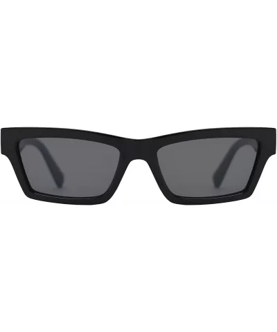 Retro Small Rectangular Cat Eye Sunglasses for Women with Flat Lens - Black + Smoke - C0195D4U9O4 $10.77 Cat Eye