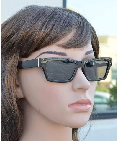 Retro Small Rectangular Cat Eye Sunglasses for Women with Flat Lens - Black + Smoke - C0195D4U9O4 $10.77 Cat Eye