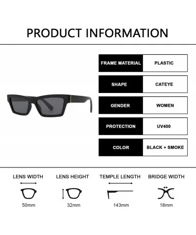 Retro Small Rectangular Cat Eye Sunglasses for Women with Flat Lens - Black + Smoke - C0195D4U9O4 $10.77 Cat Eye