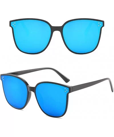 Vintage Polarized Sunglasses For Women Oversized Square Metal Frame Retro Fashion Shades - Blue - CM199KAX9OS $4.51 Oversized