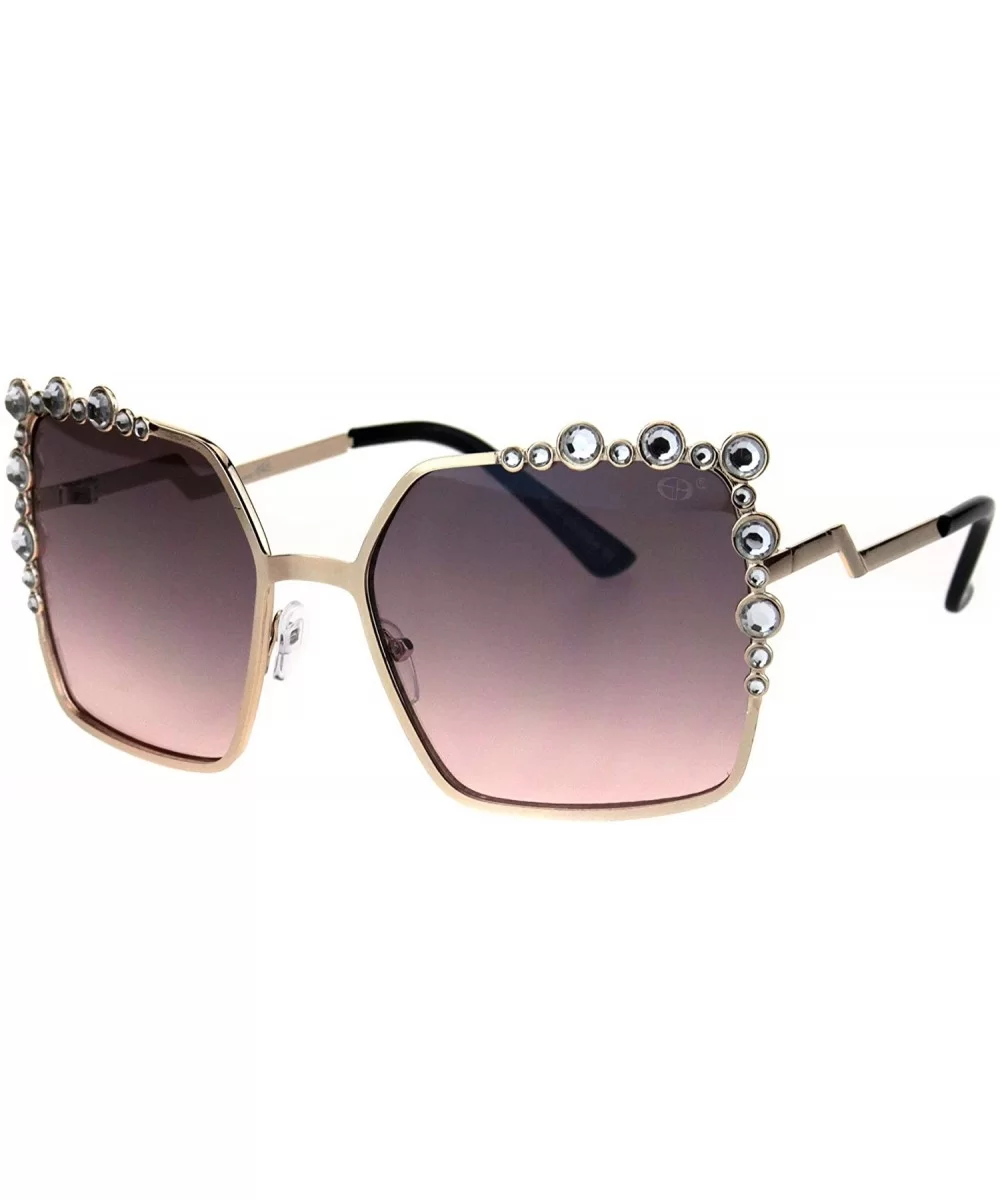 Womens Rhinestone Sparkling Rectangular Butterfly Metal Rim Sunglasses - Gold Pink Smoke - CO18I4DGM2K $8.96 Rectangular