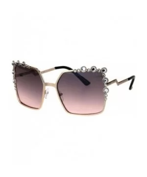 Womens Rhinestone Sparkling Rectangular Butterfly Metal Rim Sunglasses - Gold Pink Smoke - CO18I4DGM2K $8.96 Rectangular