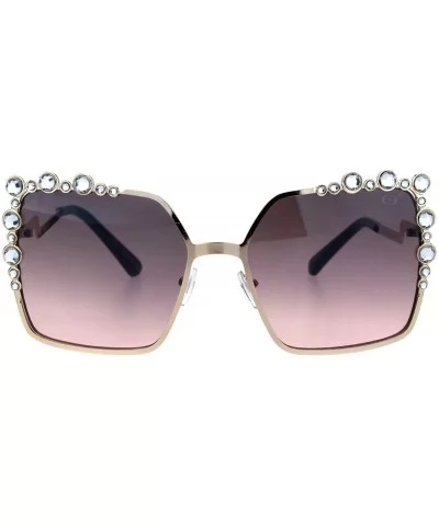 Womens Rhinestone Sparkling Rectangular Butterfly Metal Rim Sunglasses - Gold Pink Smoke - CO18I4DGM2K $8.96 Rectangular