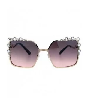 Womens Rhinestone Sparkling Rectangular Butterfly Metal Rim Sunglasses - Gold Pink Smoke - CO18I4DGM2K $8.96 Rectangular