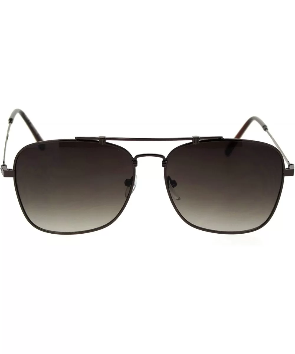 Mens Classic Rectangular Metal Wirerim Pilots Sunglasses - All Brown - CL18SZS6MSD $8.91 Rectangular