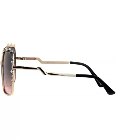 Womens Rhinestone Sparkling Rectangular Butterfly Metal Rim Sunglasses - Gold Pink Smoke - CO18I4DGM2K $8.96 Rectangular