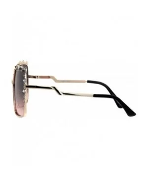 Womens Rhinestone Sparkling Rectangular Butterfly Metal Rim Sunglasses - Gold Pink Smoke - CO18I4DGM2K $8.96 Rectangular