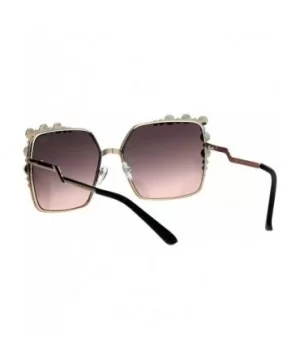 Womens Rhinestone Sparkling Rectangular Butterfly Metal Rim Sunglasses - Gold Pink Smoke - CO18I4DGM2K $8.96 Rectangular