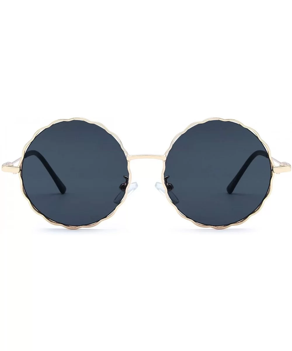 Round Hippie Metal Sunglasses for Women Man Retro Vintage Wave-shaped Sun Glasses - Black Metal - CQ18S9YR4CA $6.16 Oversized