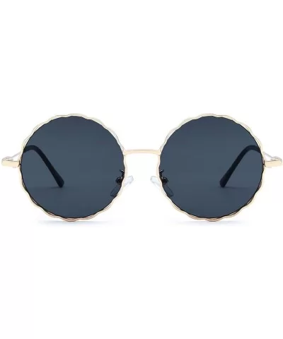 Round Hippie Metal Sunglasses for Women Man Retro Vintage Wave-shaped Sun Glasses - Black Metal - CQ18S9YR4CA $6.16 Oversized