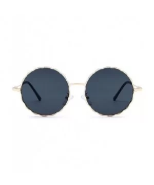 Round Hippie Metal Sunglasses for Women Man Retro Vintage Wave-shaped Sun Glasses - Black Metal - CQ18S9YR4CA $6.16 Oversized