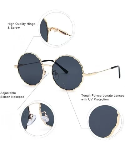 Round Hippie Metal Sunglasses for Women Man Retro Vintage Wave-shaped Sun Glasses - Black Metal - CQ18S9YR4CA $6.16 Oversized