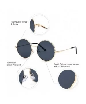 Round Hippie Metal Sunglasses for Women Man Retro Vintage Wave-shaped Sun Glasses - Black Metal - CQ18S9YR4CA $6.16 Oversized