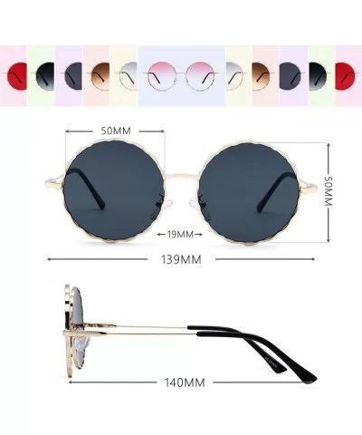 Round Hippie Metal Sunglasses for Women Man Retro Vintage Wave-shaped Sun Glasses - Black Metal - CQ18S9YR4CA $6.16 Oversized