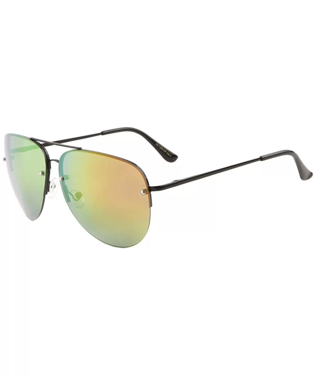 Color Mirror Curved Rimless Lens Dot Stud Aviator Sunglasses - Red Green Black - CF190IA04A6 $12.57 Rimless