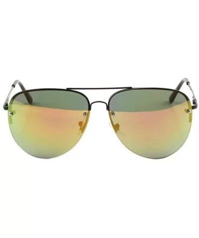 Color Mirror Curved Rimless Lens Dot Stud Aviator Sunglasses - Red Green Black - CF190IA04A6 $12.57 Rimless