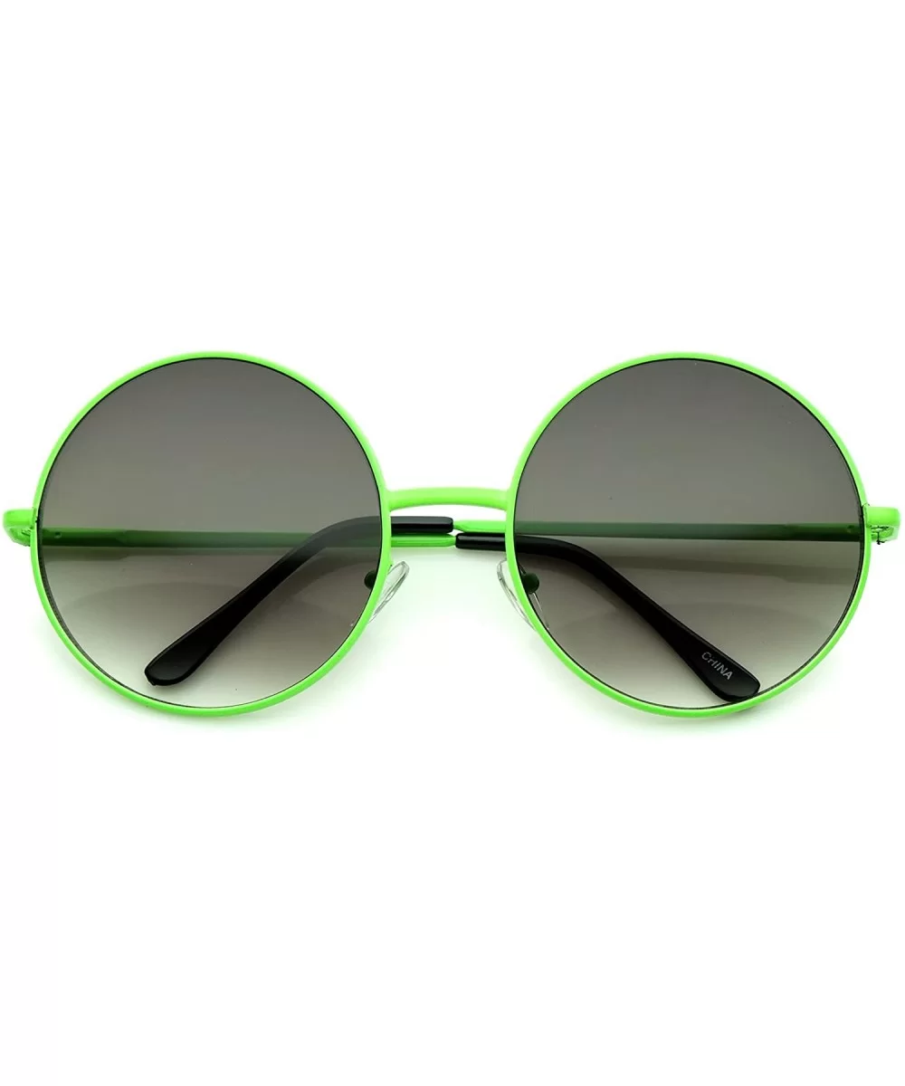 Super Oversize Slim Temple Neon Frame Round Sunglasses 61mm - Green / Lavender - CN12N83VBHK $7.64 Oversized