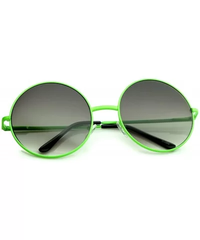 Super Oversize Slim Temple Neon Frame Round Sunglasses 61mm - Green / Lavender - CN12N83VBHK $7.64 Oversized