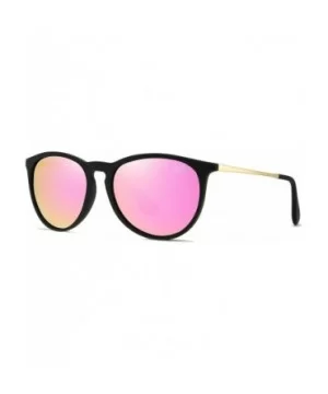 Premium Classic Polarized Sunglasses for Women Men TR90 TAC Round Mirrored Lens - Black Frame Pink Lens - CH18YDR3KNI $9.67 R...