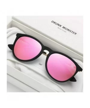 Premium Classic Polarized Sunglasses for Women Men TR90 TAC Round Mirrored Lens - Black Frame Pink Lens - CH18YDR3KNI $9.67 R...