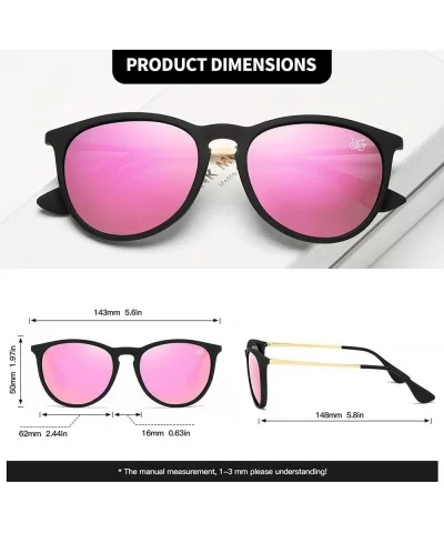 Premium Classic Polarized Sunglasses for Women Men TR90 TAC Round Mirrored Lens - Black Frame Pink Lens - CH18YDR3KNI $9.67 R...