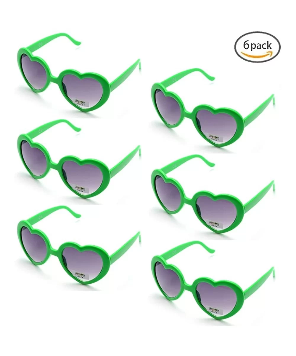 6 Neon Colors Heart Shape Party Favors Sunglasses - Multi Packs - 6-pack Green - CP183O86ETW $9.83 Rimless