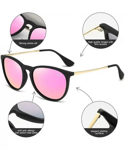 Premium Classic Polarized Sunglasses for Women Men TR90 TAC Round Mirrored Lens - Black Frame Pink Lens - CH18YDR3KNI $9.67 R...