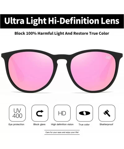 Premium Classic Polarized Sunglasses for Women Men TR90 TAC Round Mirrored Lens - Black Frame Pink Lens - CH18YDR3KNI $9.67 R...