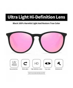 Premium Classic Polarized Sunglasses for Women Men TR90 TAC Round Mirrored Lens - Black Frame Pink Lens - CH18YDR3KNI $9.67 R...