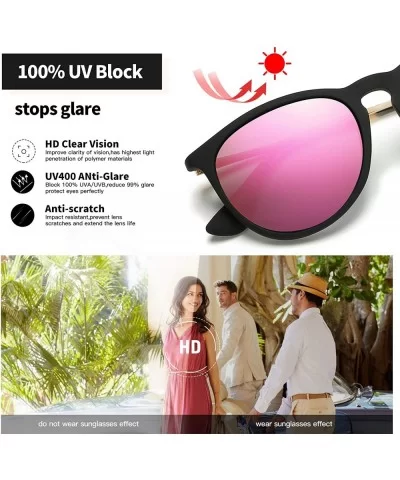 Premium Classic Polarized Sunglasses for Women Men TR90 TAC Round Mirrored Lens - Black Frame Pink Lens - CH18YDR3KNI $9.67 R...