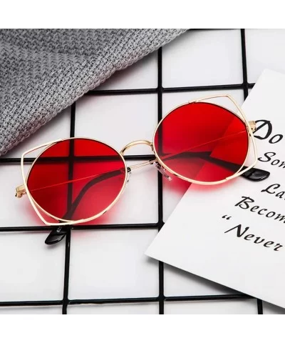 UV Protection Sunglasses for Women Men Full rim frame Oval Shaped Acrylic Lens Metal Frame Sunglass - Red - CP1902S9GCM $6.69...