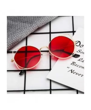 UV Protection Sunglasses for Women Men Full rim frame Oval Shaped Acrylic Lens Metal Frame Sunglass - Red - CP1902S9GCM $6.69...