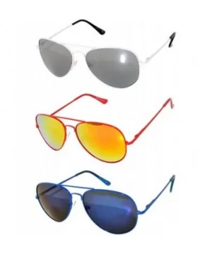 Set of 3 Pairs Aviator Style Sunglasses Colored Metal Frame Spring Hinges - CF17YW05Q07 $8.24 Oval