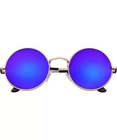 John Lennon Inspired Sunglasses Round Hippie Shades Retro Colored Lenses - Gold Blue Ice - CS11LH20MJV $6.67 Aviator