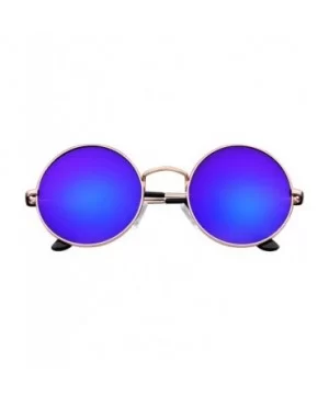 John Lennon Inspired Sunglasses Round Hippie Shades Retro Colored Lenses - Gold Blue Ice - CS11LH20MJV $6.67 Aviator