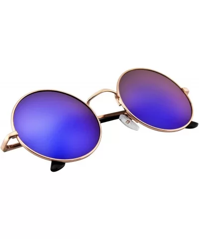 John Lennon Inspired Sunglasses Round Hippie Shades Retro Colored Lenses - Gold Blue Ice - CS11LH20MJV $6.67 Aviator