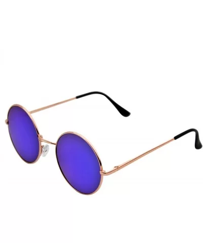 John Lennon Inspired Sunglasses Round Hippie Shades Retro Colored Lenses - Gold Blue Ice - CS11LH20MJV $6.67 Aviator