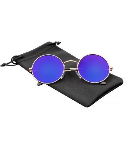 John Lennon Inspired Sunglasses Round Hippie Shades Retro Colored Lenses - Gold Blue Ice - CS11LH20MJV $6.67 Aviator