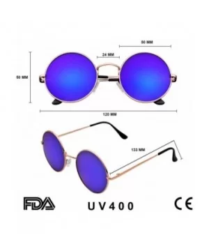 John Lennon Inspired Sunglasses Round Hippie Shades Retro Colored Lenses - Gold Blue Ice - CS11LH20MJV $6.67 Aviator