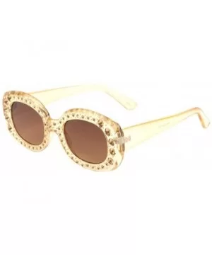 Frontal Rhinestone Squared Oval Thick Frame Sunglasses - Brown Crystal - C51987EYZM5 $12.71 Oval