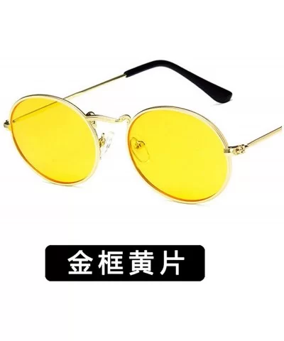 Fashion Classical Metal Oval Eye Women Retro Yellow Luxury Mirror Round Sunglasses Vintage Lens Sun Glasses - CA198A96XUL $22...