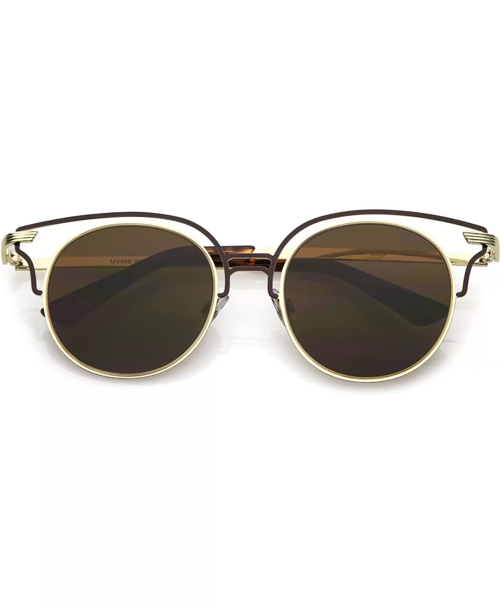 Unique Metal Cut Out Round Neutral Color Flat Lens Cat Eye Sunglasses 50mm - Gold Brown / Brown - CV186MTLHH4 $10.97 Cat Eye