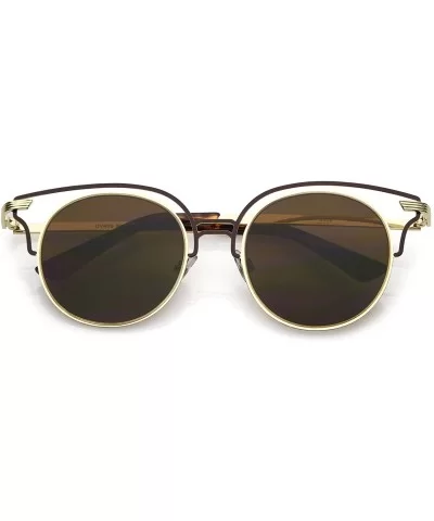 Unique Metal Cut Out Round Neutral Color Flat Lens Cat Eye Sunglasses 50mm - Gold Brown / Brown - CV186MTLHH4 $10.97 Cat Eye