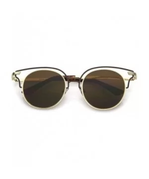 Unique Metal Cut Out Round Neutral Color Flat Lens Cat Eye Sunglasses 50mm - Gold Brown / Brown - CV186MTLHH4 $10.97 Cat Eye