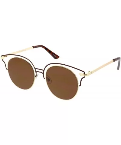 Unique Metal Cut Out Round Neutral Color Flat Lens Cat Eye Sunglasses 50mm - Gold Brown / Brown - CV186MTLHH4 $10.97 Cat Eye