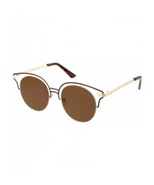 Unique Metal Cut Out Round Neutral Color Flat Lens Cat Eye Sunglasses 50mm - Gold Brown / Brown - CV186MTLHH4 $10.97 Cat Eye